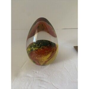 Vintage FM Konstglas Ronneby Glass Paperweight Red, black, yellow Swedish